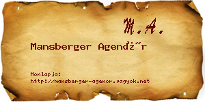 Mansberger Agenór névjegykártya